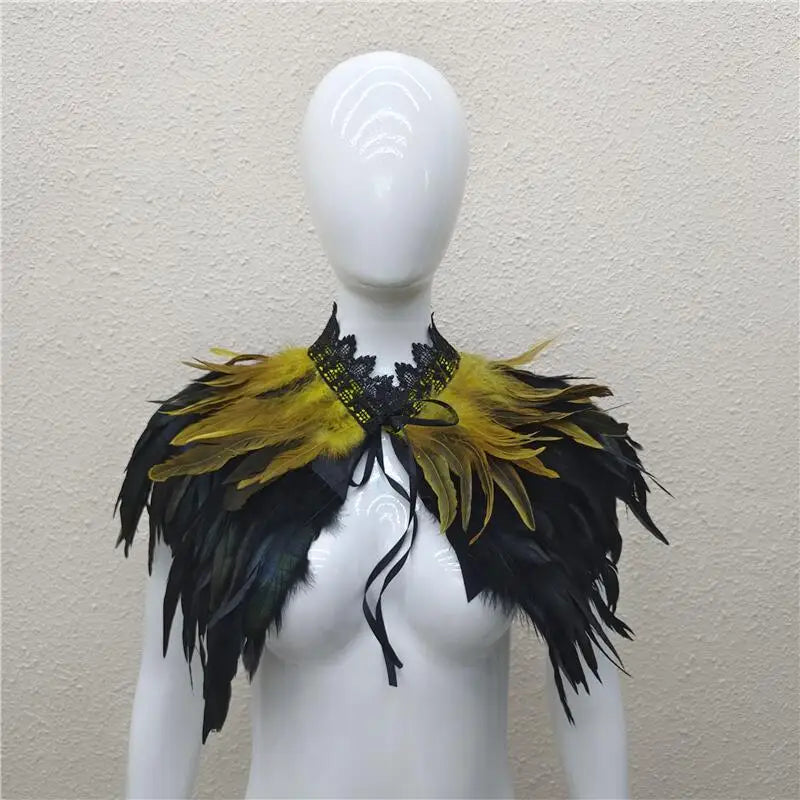 Gothic Feather Shawl for Men and Women Eye-Catching Short Cosplay Costume for Rave Punk Witch Maleficent Crow