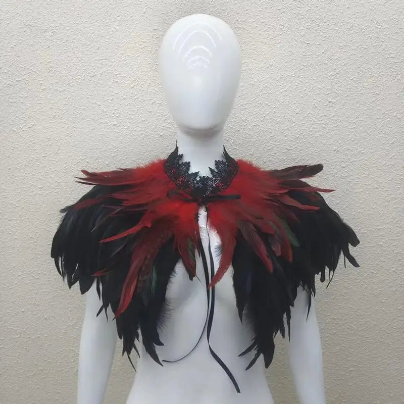 Gothic Feather Shawl for Men and Women Eye-Catching Short Cosplay Costume for Rave Punk Witch Maleficent Crow