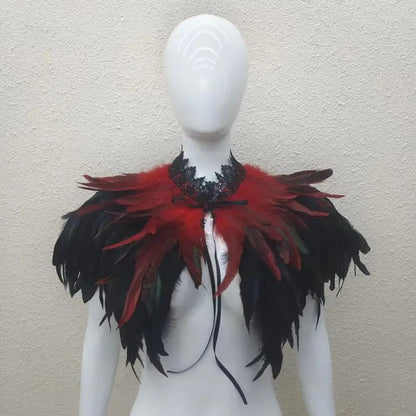 Gothic Feather Shawl for Men and Women Eye-Catching Short Cosplay Costume for Rave Punk Witch Maleficent Crow