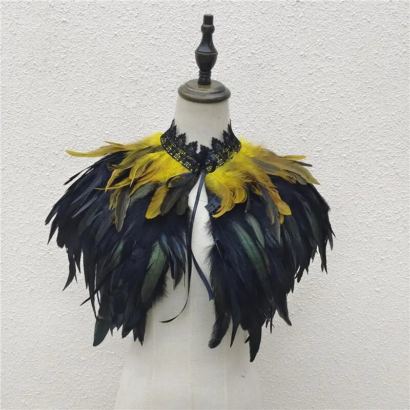 Gothic Feather Shawl for Men and Women Eye-Catching Short Cosplay Costume for Rave Punk Witch Maleficent Crow