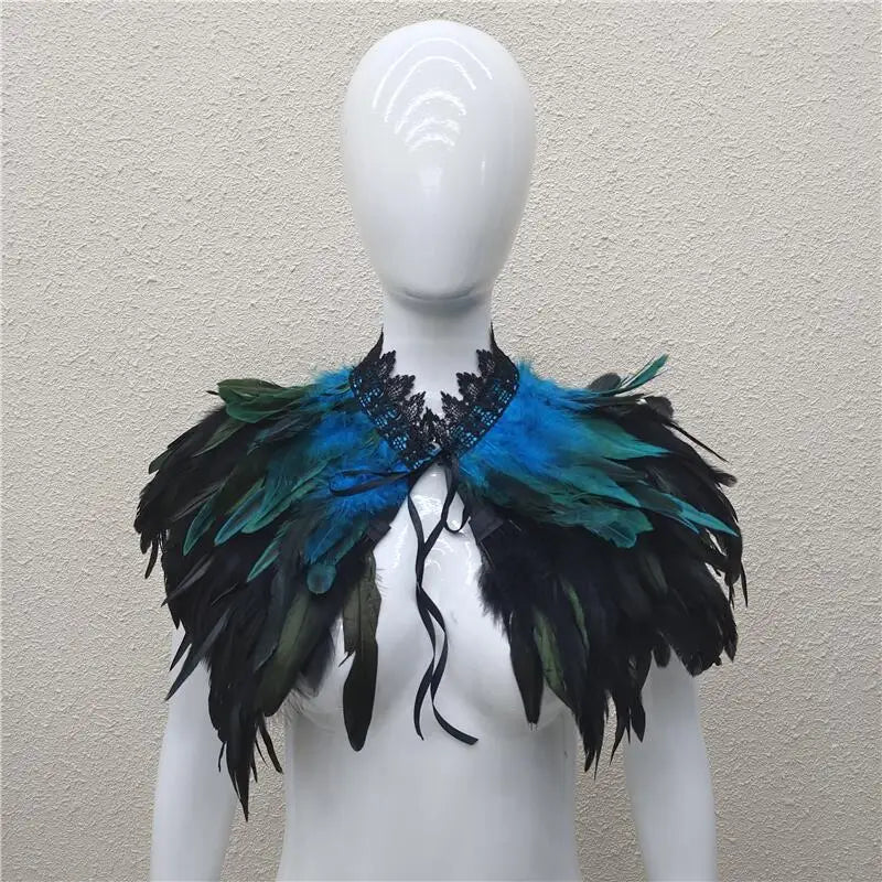 Gothic Feather Shawl for Men and Women Eye-Catching Short Cosplay Costume for Rave Punk Witch Maleficent Crow