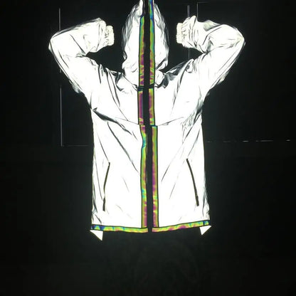 Iridescent Holographic Reflective Rave Jacket: Eye-Catching Short Length Outerwear for Festival Coat Clothing