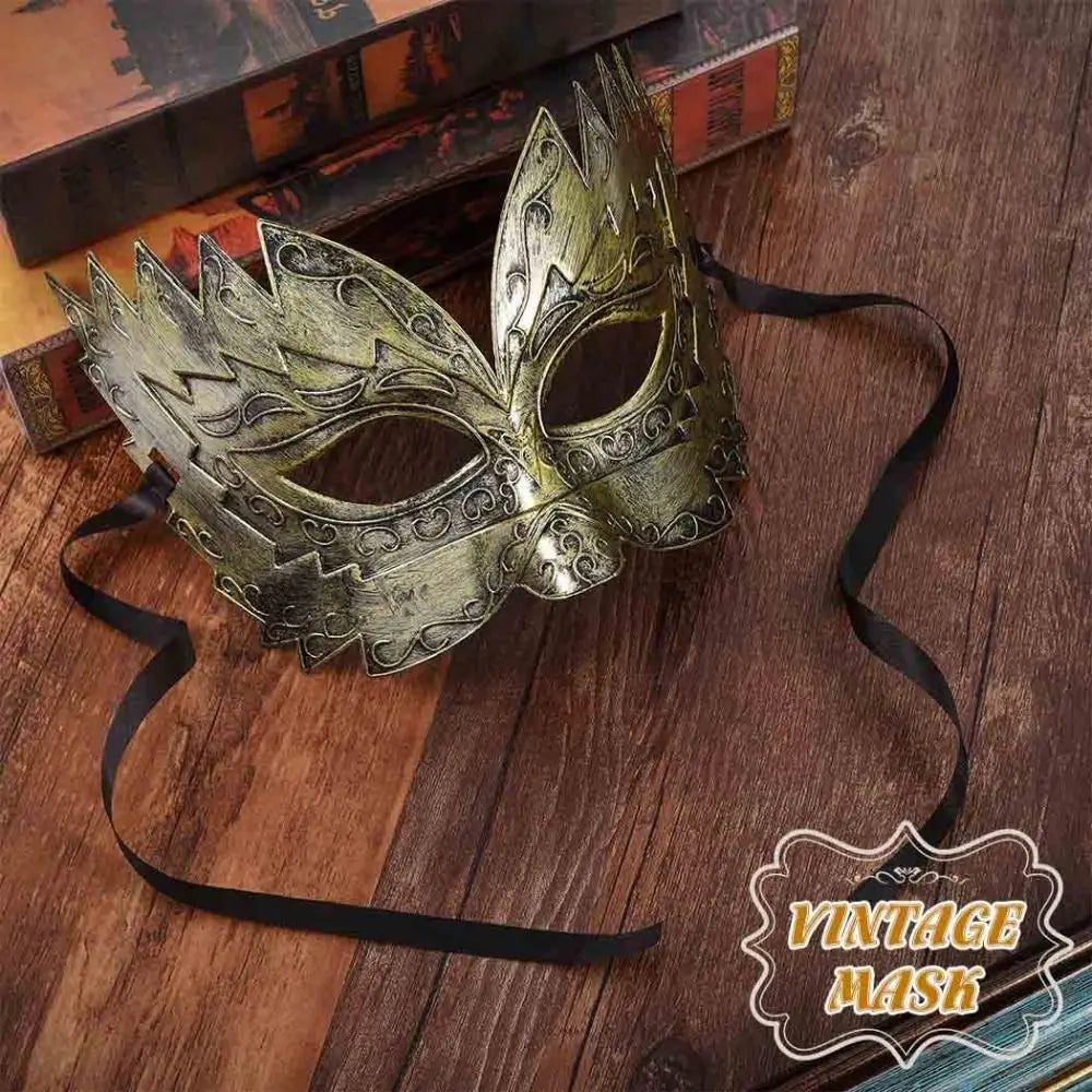 Gold Roman Soldier Masquerade Mask for Men Short Eye-Catching Phantom Opera Eyemask Venetian Mardi Gras Rave Accessory