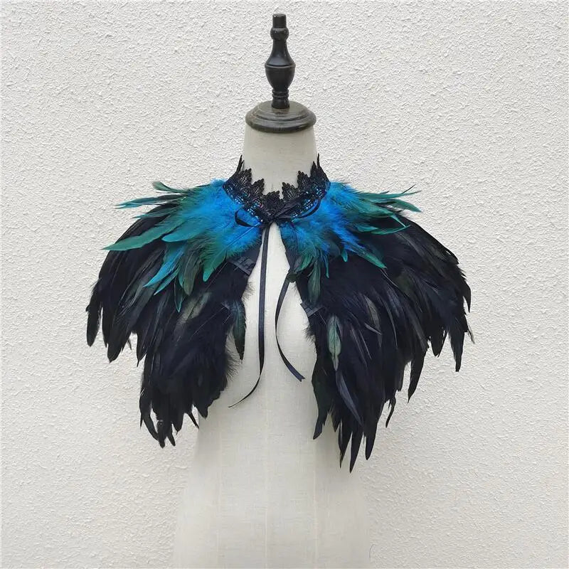 Gothic Feather Shawl for Men and Women Eye-Catching Short Cosplay Costume for Rave Punk Witch Maleficent Crow