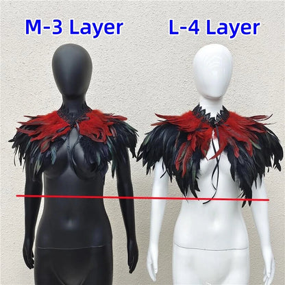 Gothic Feather Shawl for Men and Women Eye-Catching Short Cosplay Costume for Rave Punk Witch Maleficent Crow