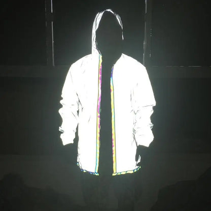 Iridescent Holographic Reflective Rave Jacket: Eye-Catching Short Length Outerwear for Festival Coat Clothing