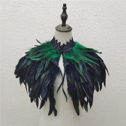 Gothic Feather Shawl for Men and Women Eye-Catching Short Cosplay Costume for Rave Punk Witch Maleficent Crow