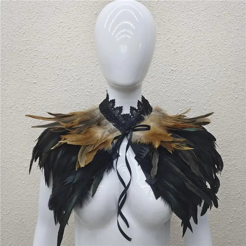 Gothic Feather Shawl for Men and Women Eye-Catching Short Cosplay Costume for Rave Punk Witch Maleficent Crow