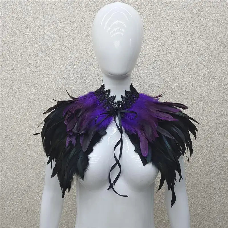 Gothic Feather Shawl for Men and Women Eye-Catching Short Cosplay Costume for Rave Punk Witch Maleficent Crow