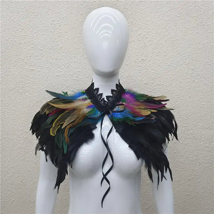 Gothic Feather Shawl for Men and Women Eye-Catching Short Cosplay Costume for Rave Punk Witch Maleficent Crow