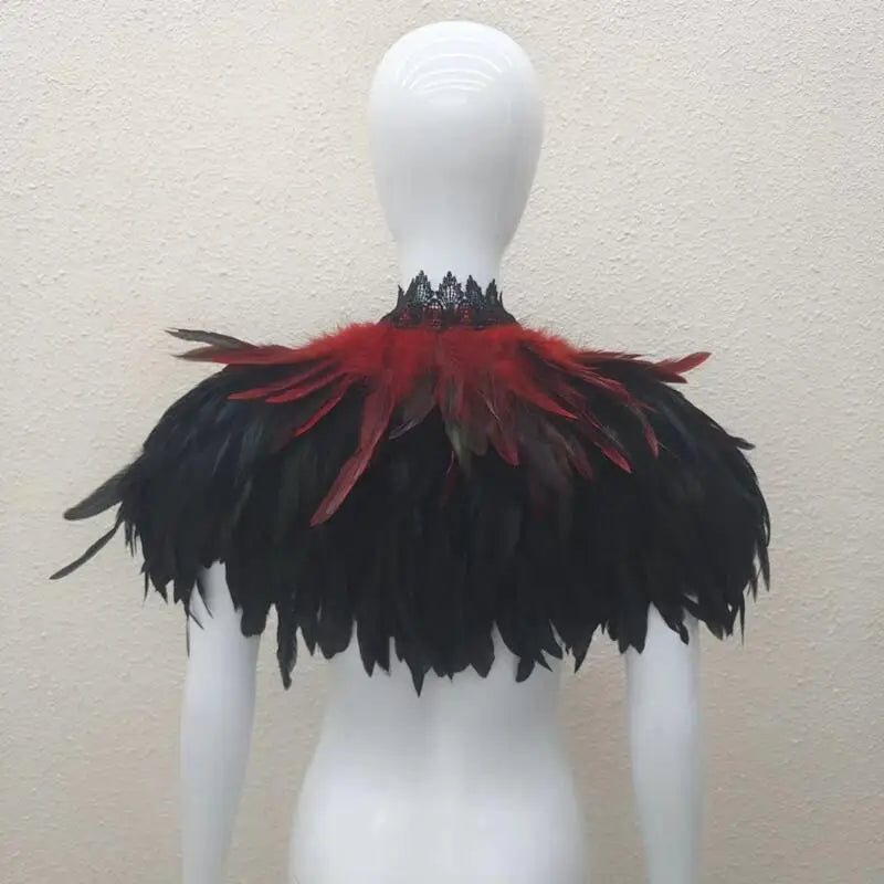 Gothic Feather Shawl for Men and Women Eye-Catching Short Cosplay Costume for Rave Punk Witch Maleficent Crow