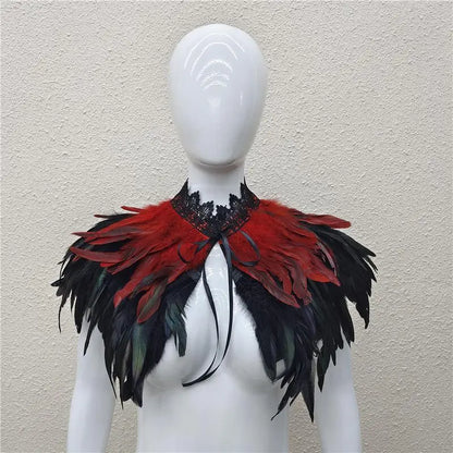 Gothic Feather Shawl for Men and Women Eye-Catching Short Cosplay Costume for Rave Punk Witch Maleficent Crow