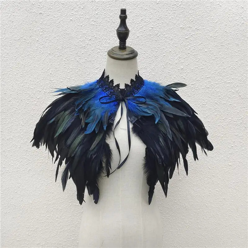 Gothic Feather Shawl for Men and Women Eye-Catching Short Cosplay Costume for Rave Punk Witch Maleficent Crow