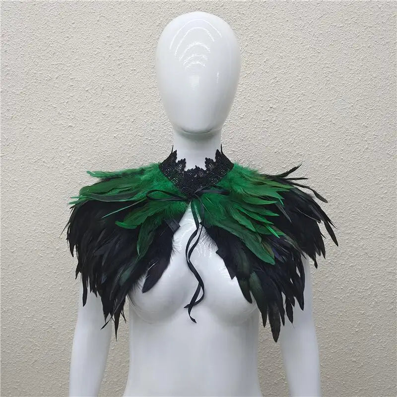 Gothic Feather Shawl for Men and Women Eye-Catching Short Cosplay Costume for Rave Punk Witch Maleficent Crow