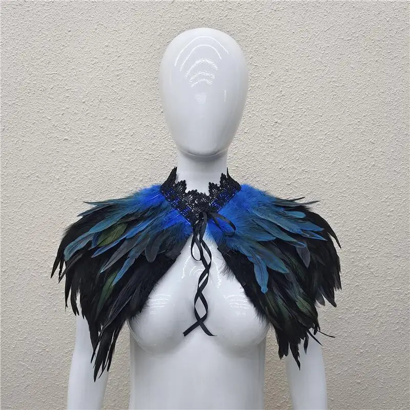 Gothic Feather Shawl for Men and Women Eye-Catching Short Cosplay Costume for Rave Punk Witch Maleficent Crow